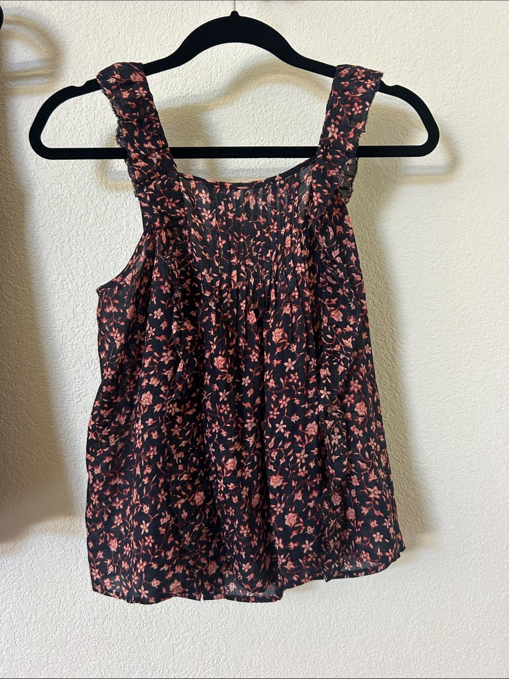 Frame Floral Smocked Tank Top - navy with Dusty Rose Print